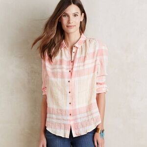 Anthropologie Holding Horses Gailen Buttondown in Peach Pale Pink Orange Gold 8